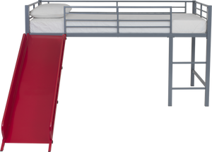 DHP Laurie Kids' Low Loft Bed with Slide - Silver / Red - Twin