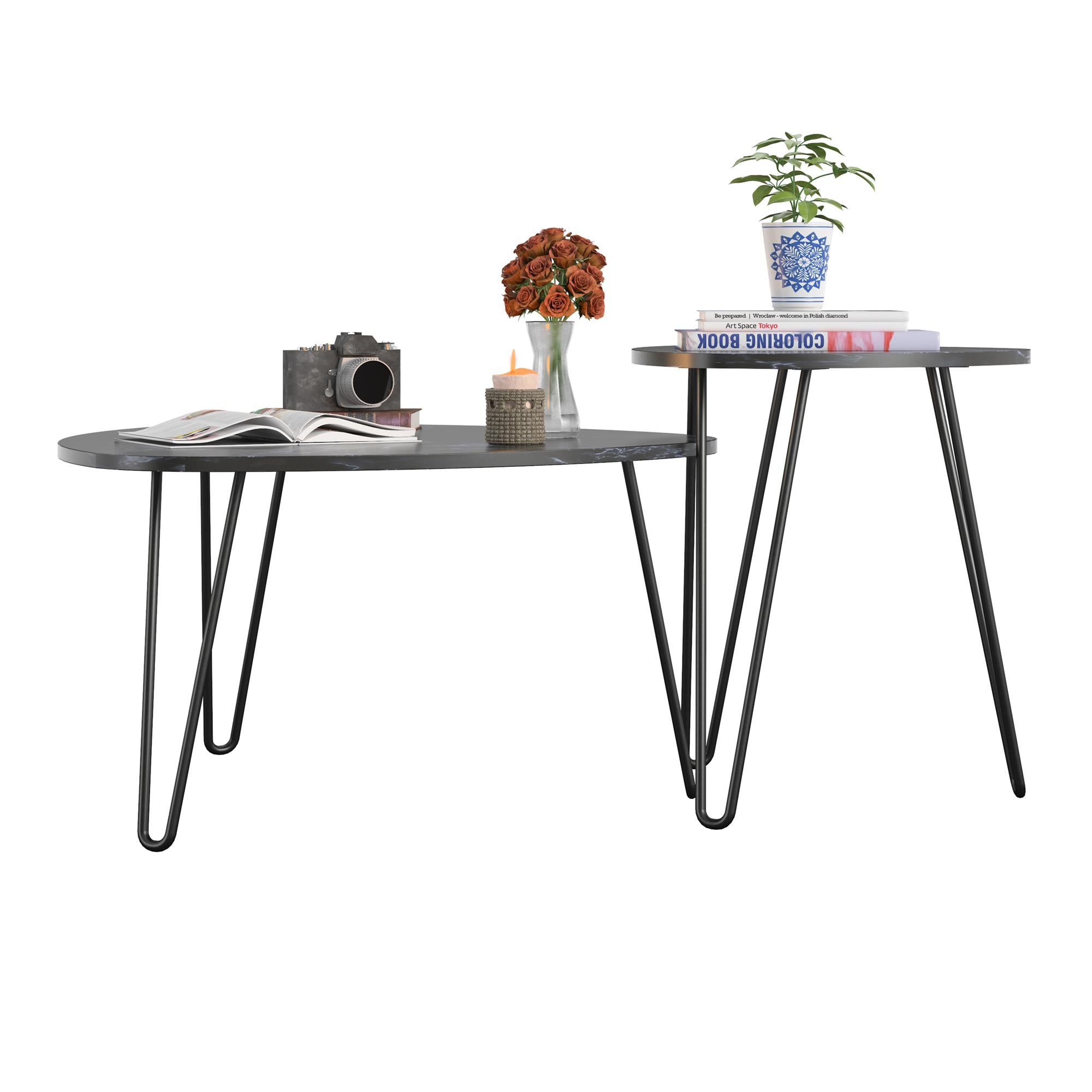 Novogratz Athena Nesting Tables - Black Marble