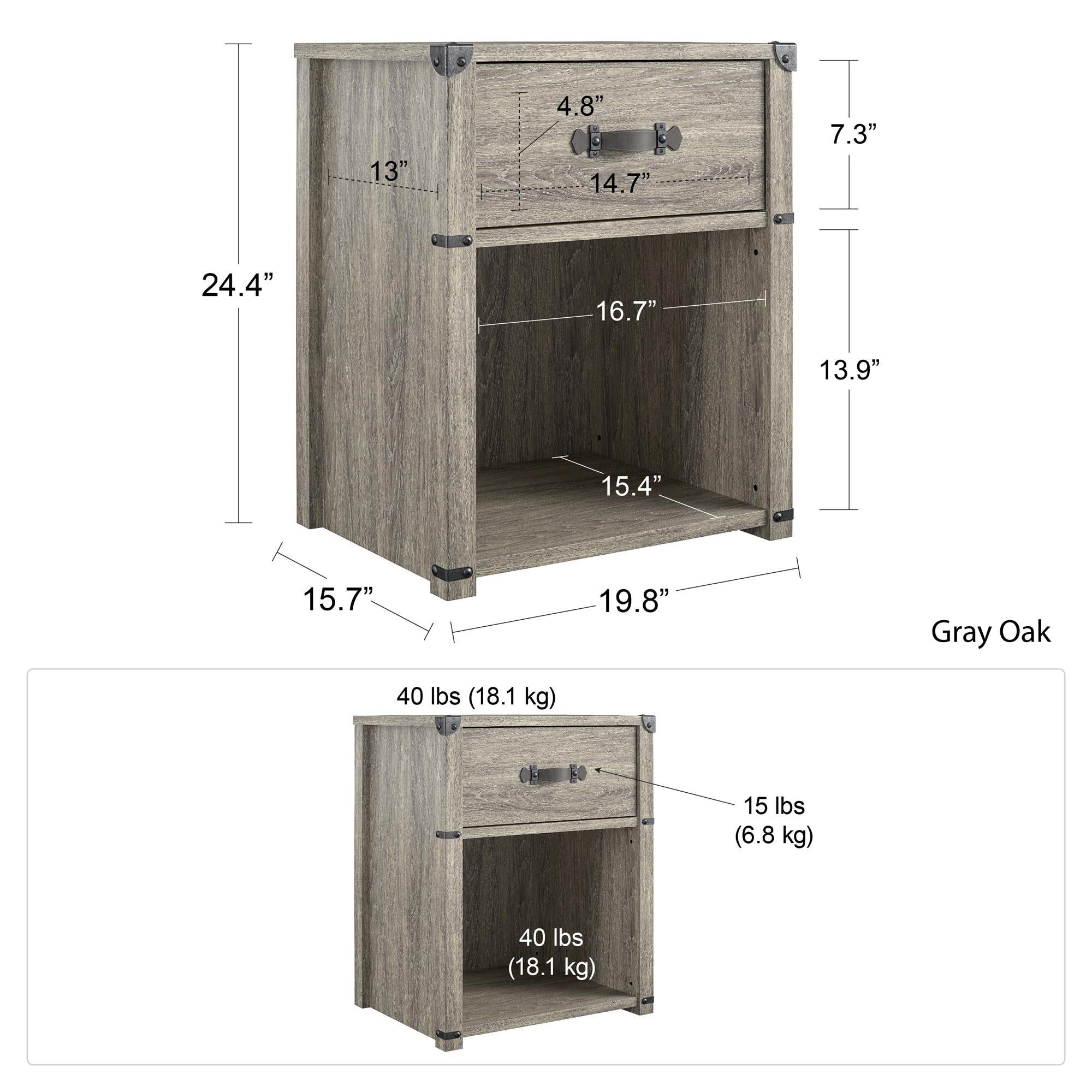 Nova 1 Drawer Storage Nightstand, Gray Oak - Gray Oak