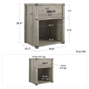 Nova 1 Drawer Storage Nightstand, Gray Oak - Gray Oak