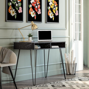 Novogratz Athena Computer Desk with Storage - Black Marble