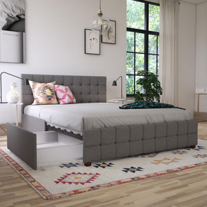 CosmoLiving Elizabeth Upholstered Bed with Storage - Grey Linen - Full