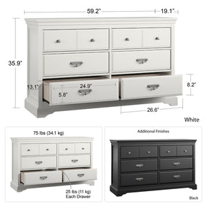 Ameriwood Home Bristol 6 Drawer Dresser - White