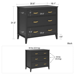 Monarch Hill Hawken 3 Drawer Dresser, Black - Black