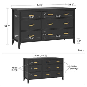 Monarch Hill Hawken 6 Drawer Dresser, Black - Black