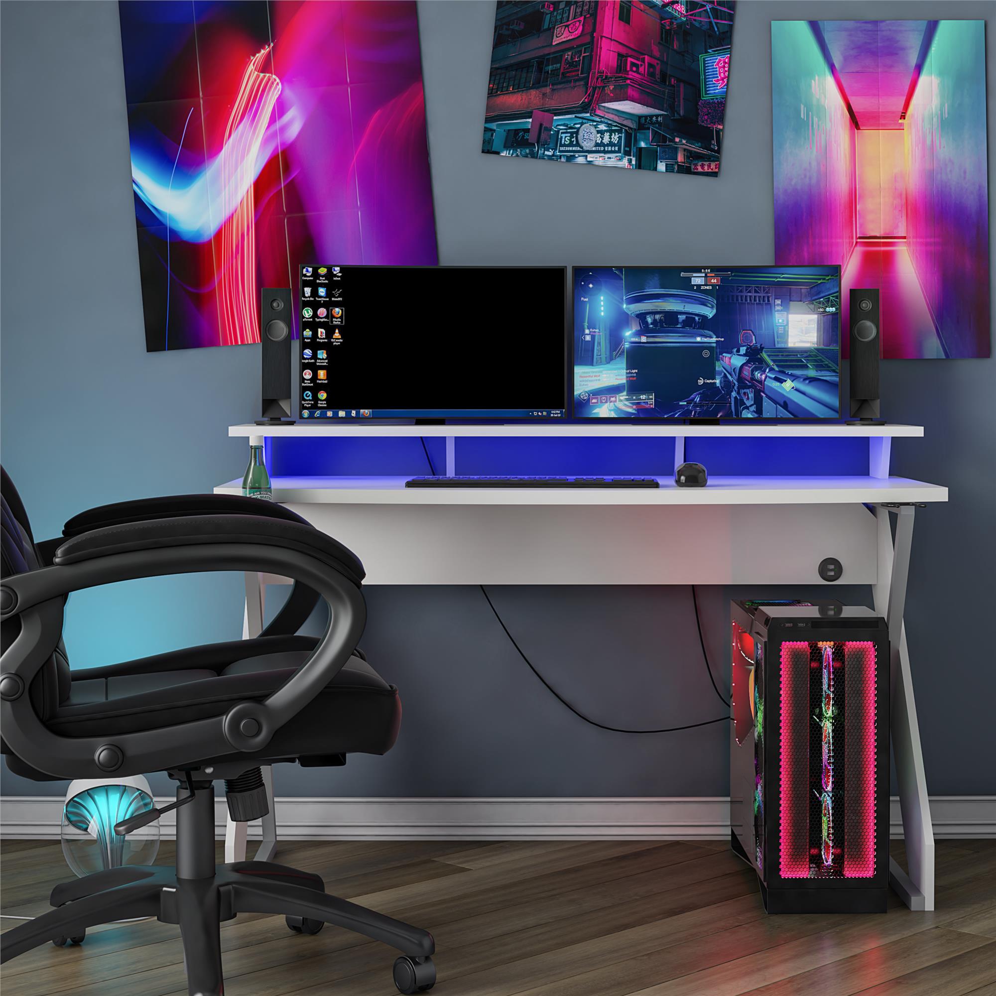 NTense Xtreme Gaming Desk with Riser - White