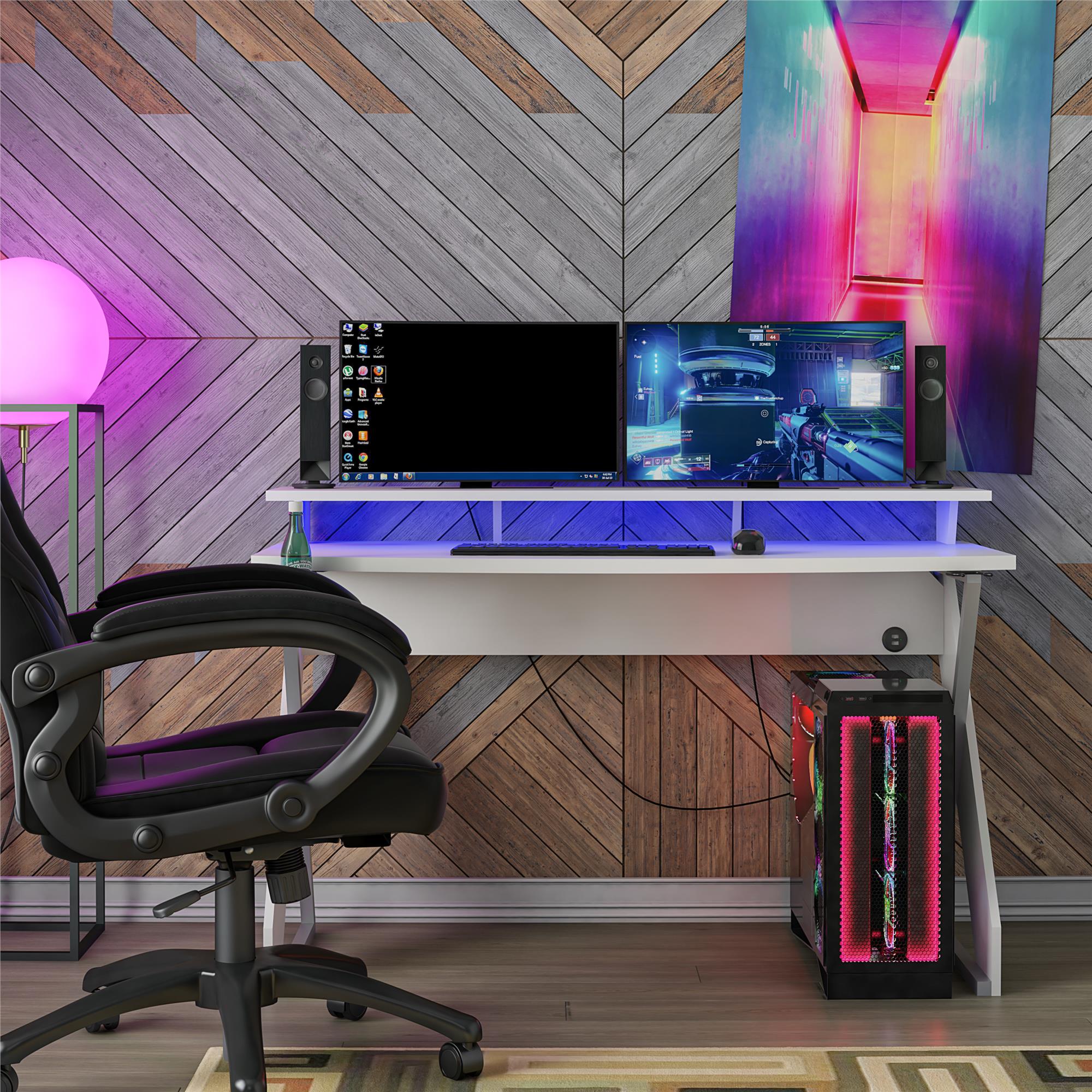 NTense Xtreme Gaming Desk with Riser - White