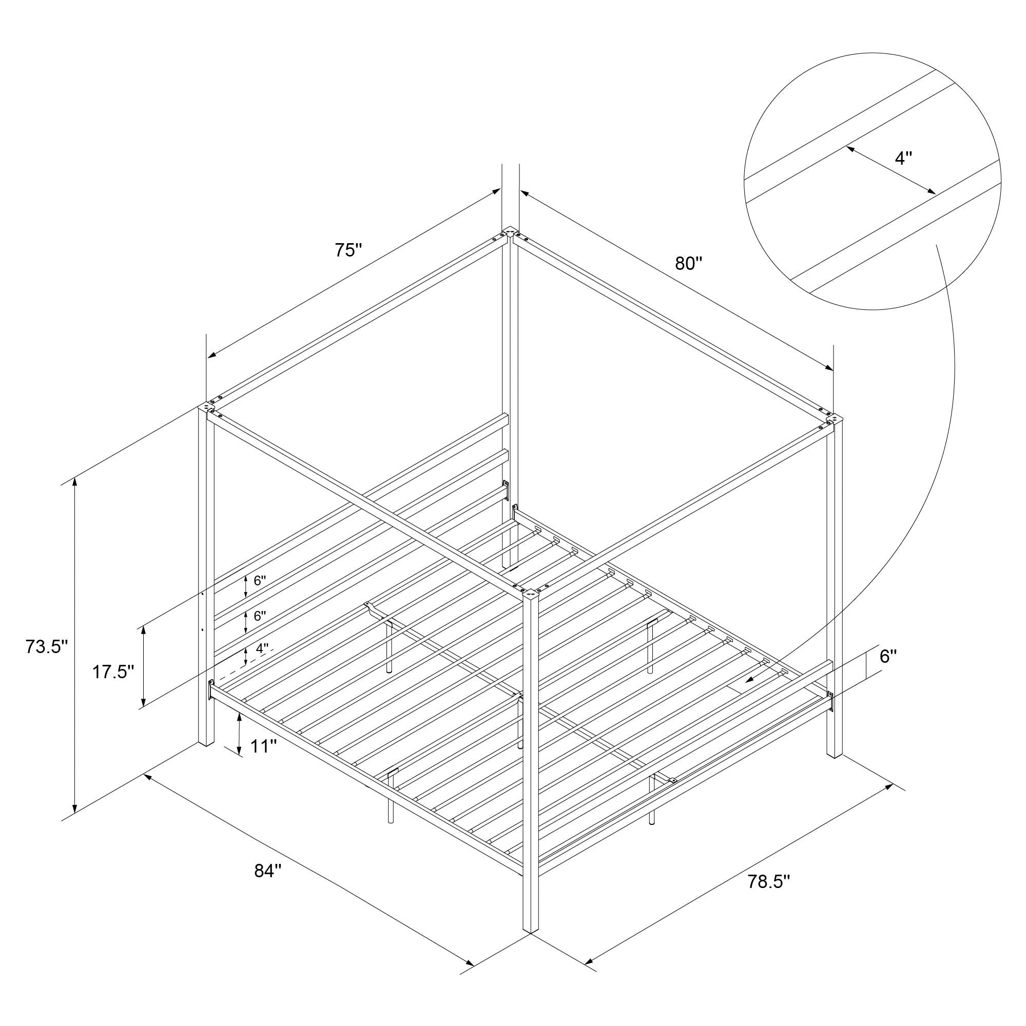 DHP Modern Metal Canopy Bed - Gray - King