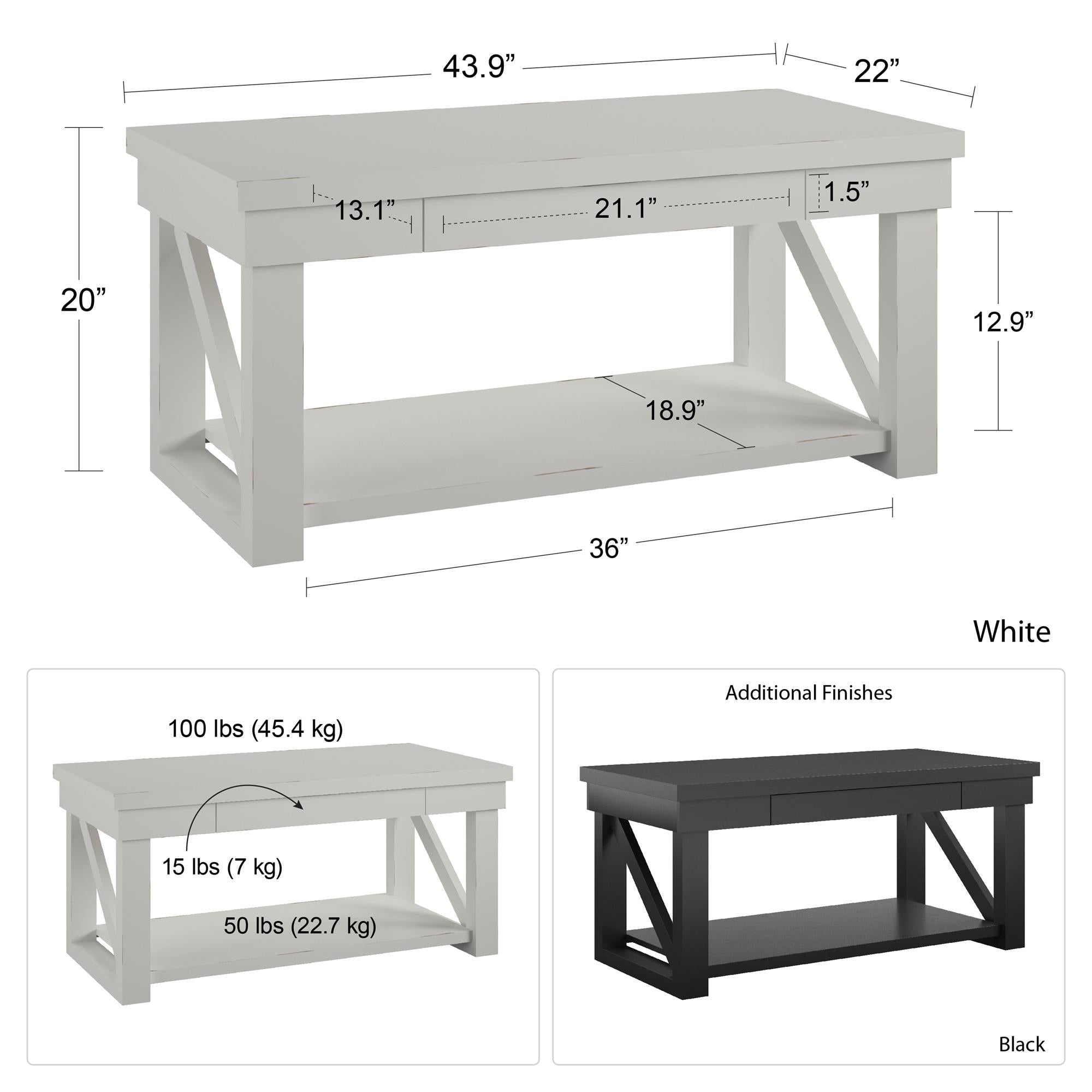 Ameriwood Home Crestwood Coffee Table - Black
