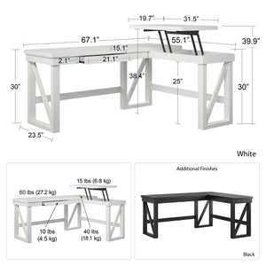 Ameriwood Home Crestwood Lift Top L Desk, White - White