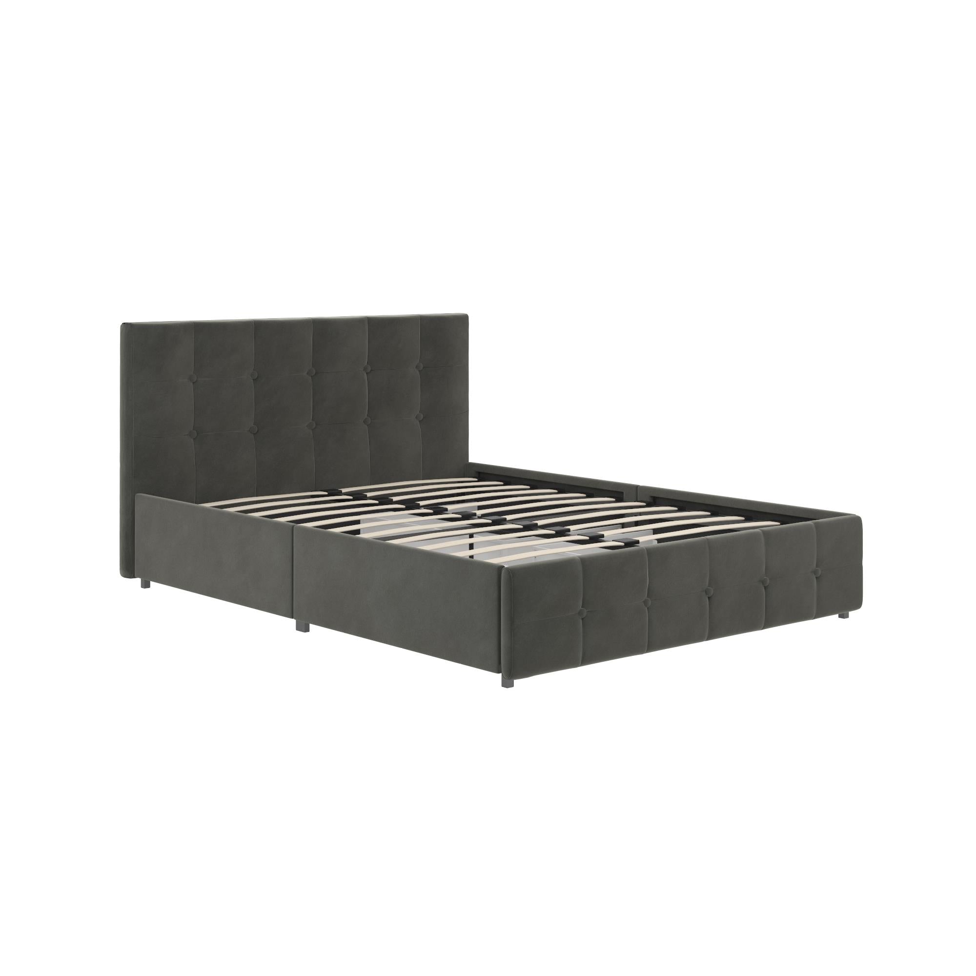 DHP Rose Upholstered Bed Frame with Storage - Grey Velvet - Queen