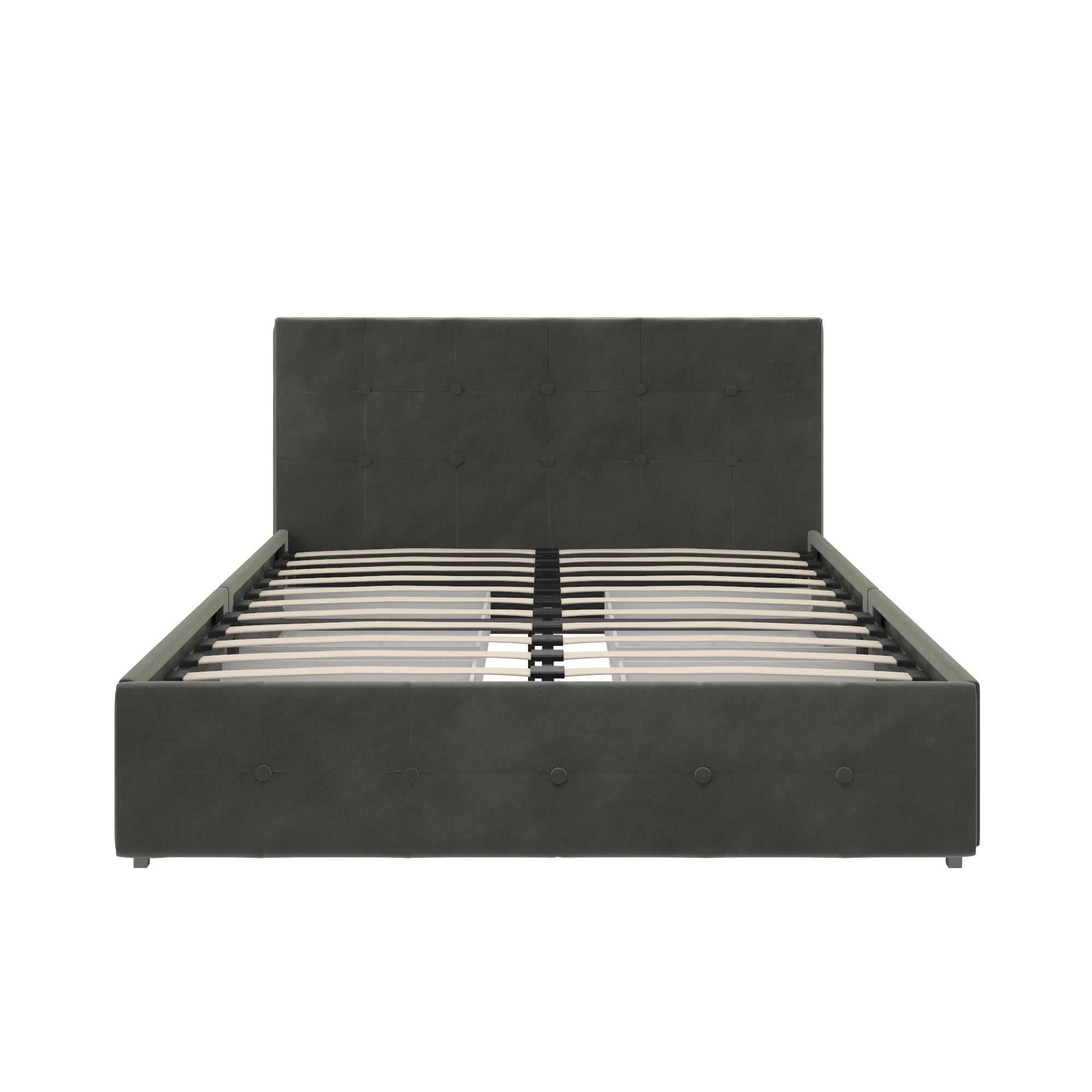 DHP Rose Upholstered Bed Frame with Storage - Grey Velvet - Queen