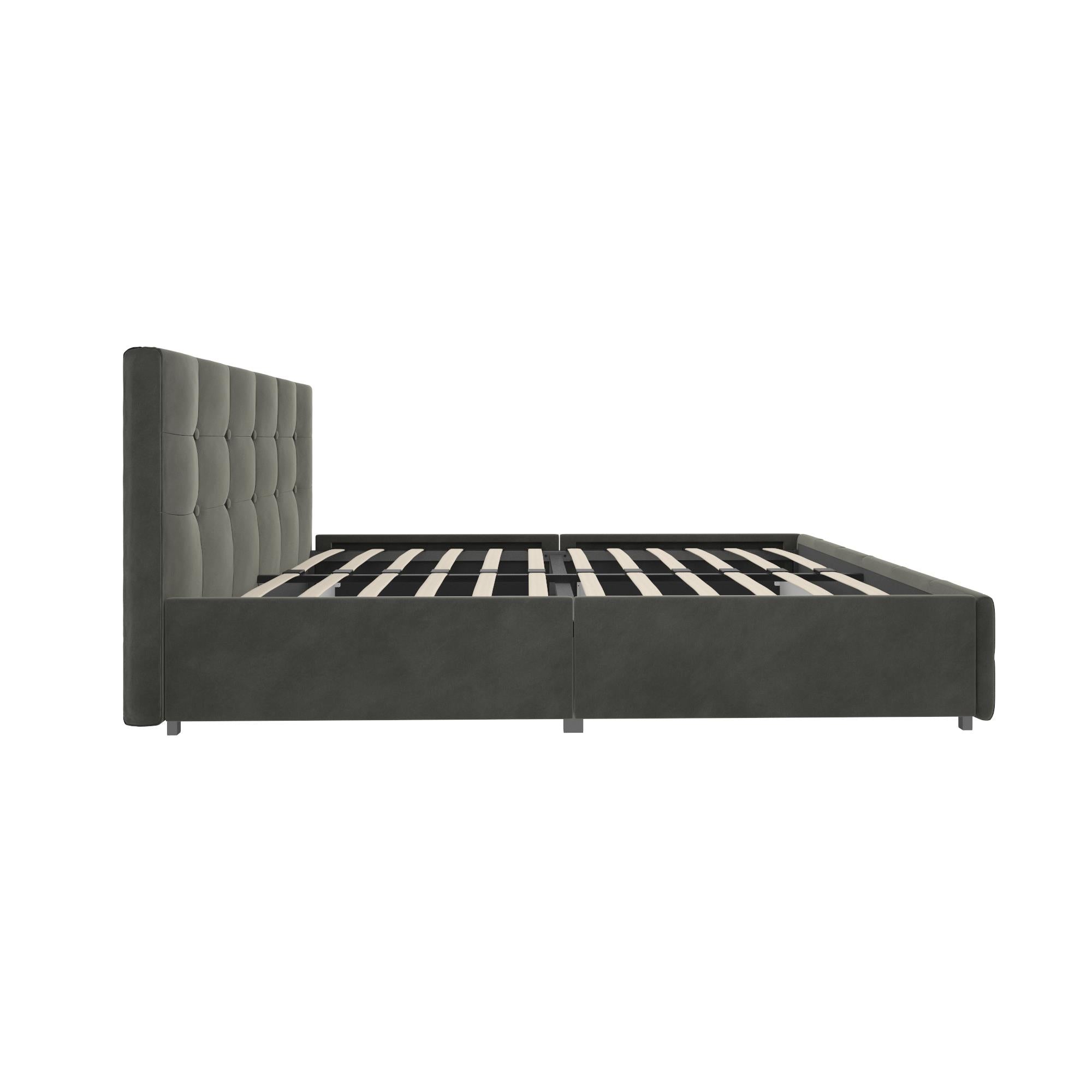 DHP Rose Upholstered Bed Frame with Storage - Grey Velvet - Queen