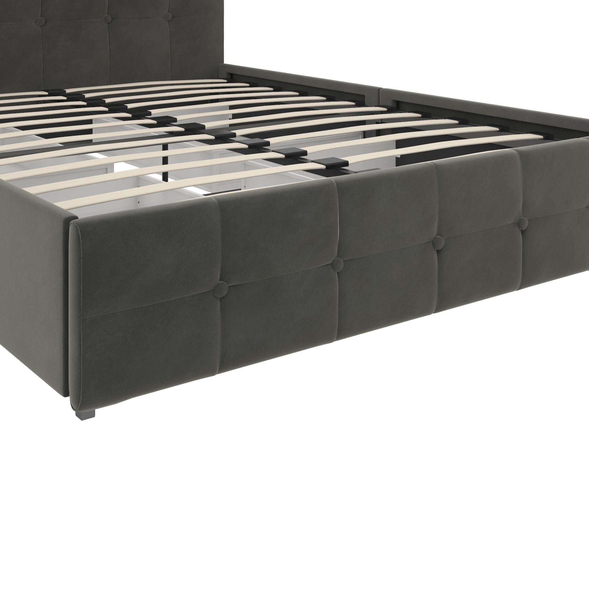 DHP Rose Upholstered Bed Frame with Storage - Grey Velvet - Queen