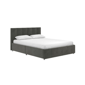 DHP Rose Upholstered Bed Frame with Storage - Grey Velvet - Queen