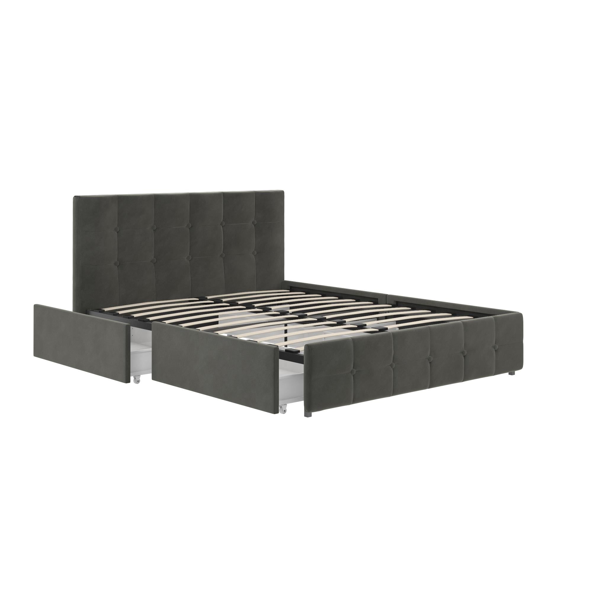 DHP Rose Upholstered Bed Frame with Storage - Grey Velvet - Queen