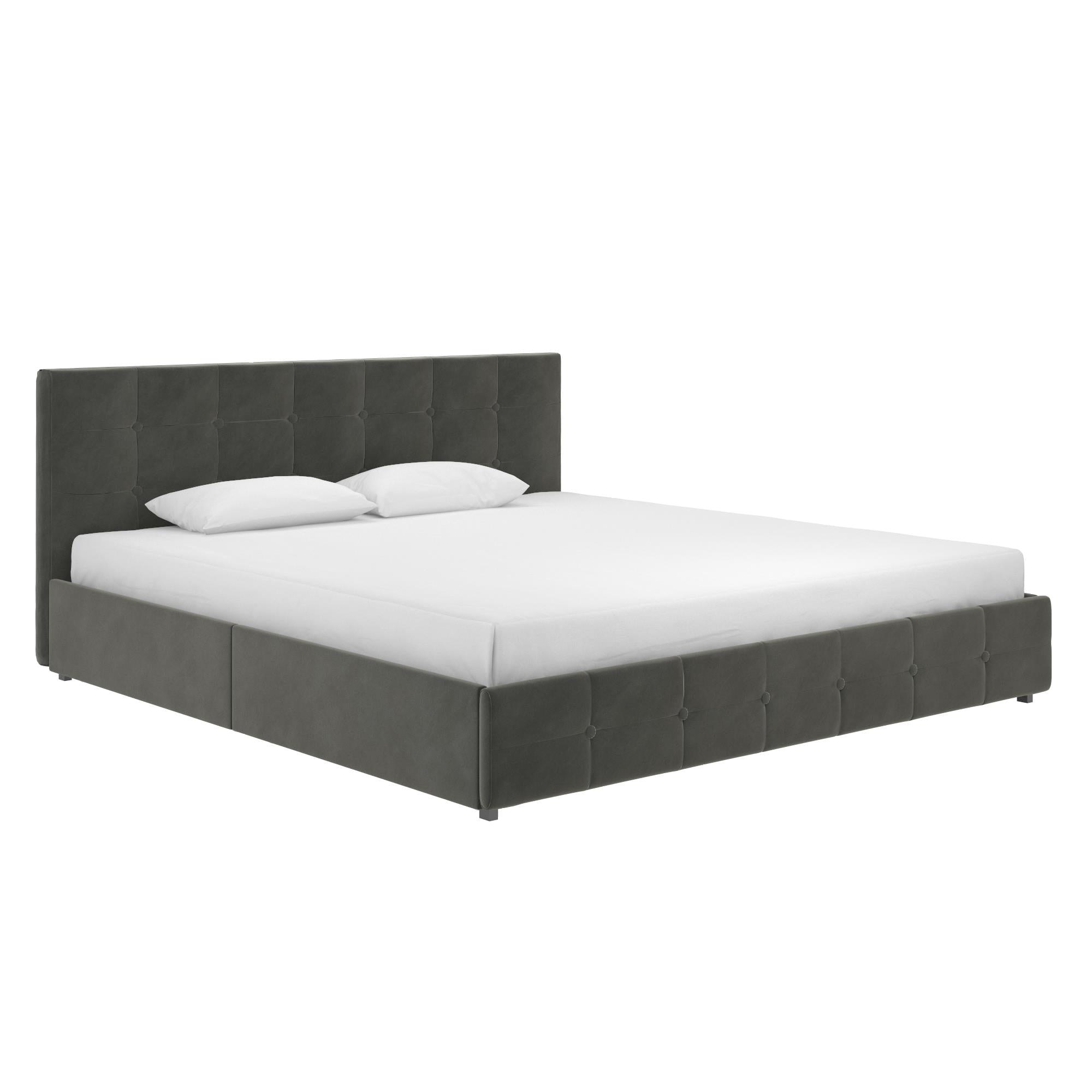 DHP Rose Upholstered Bed Frame with Storage - Grey Velvet - King