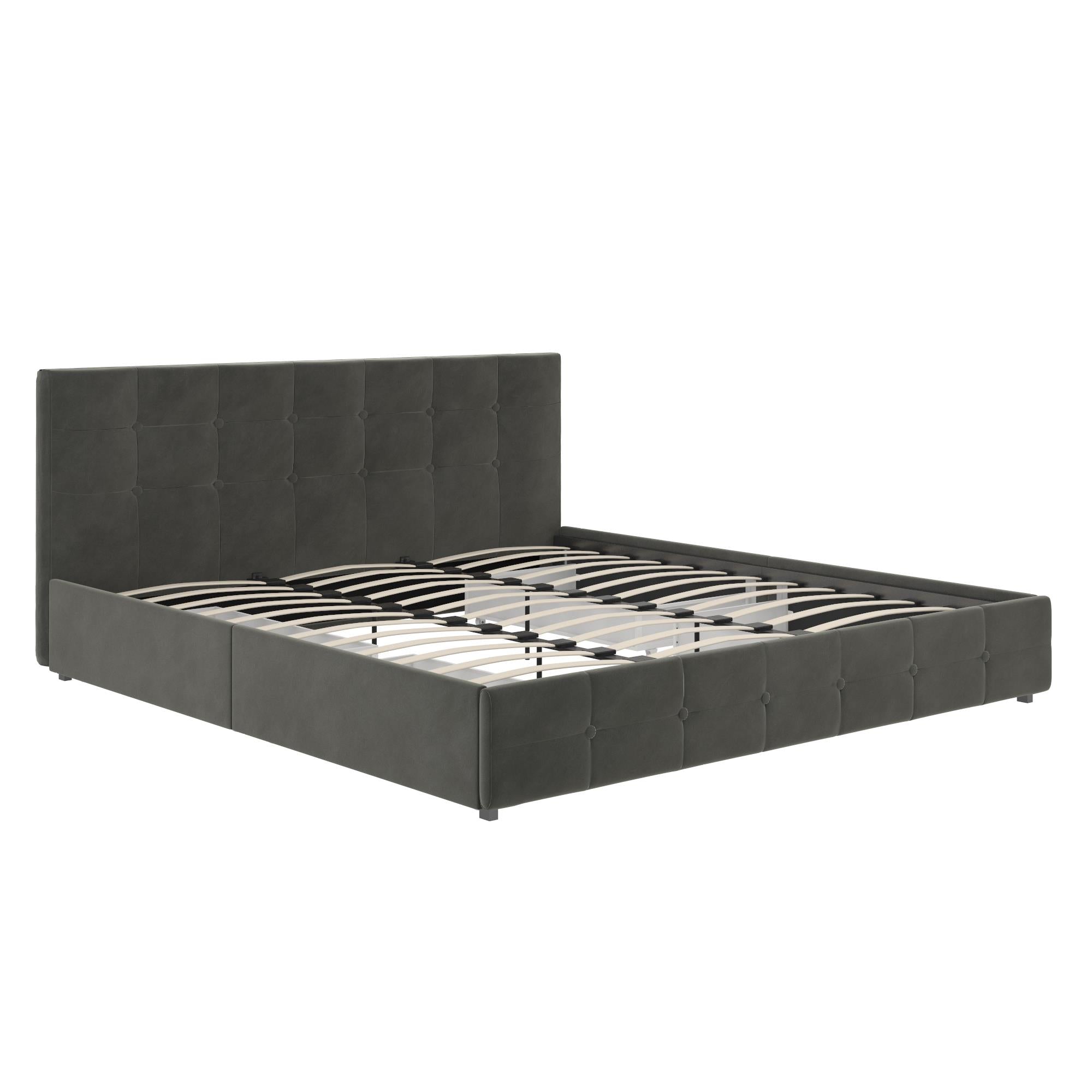 DHP Rose Upholstered Bed Frame with Storage - Grey Velvet - King
