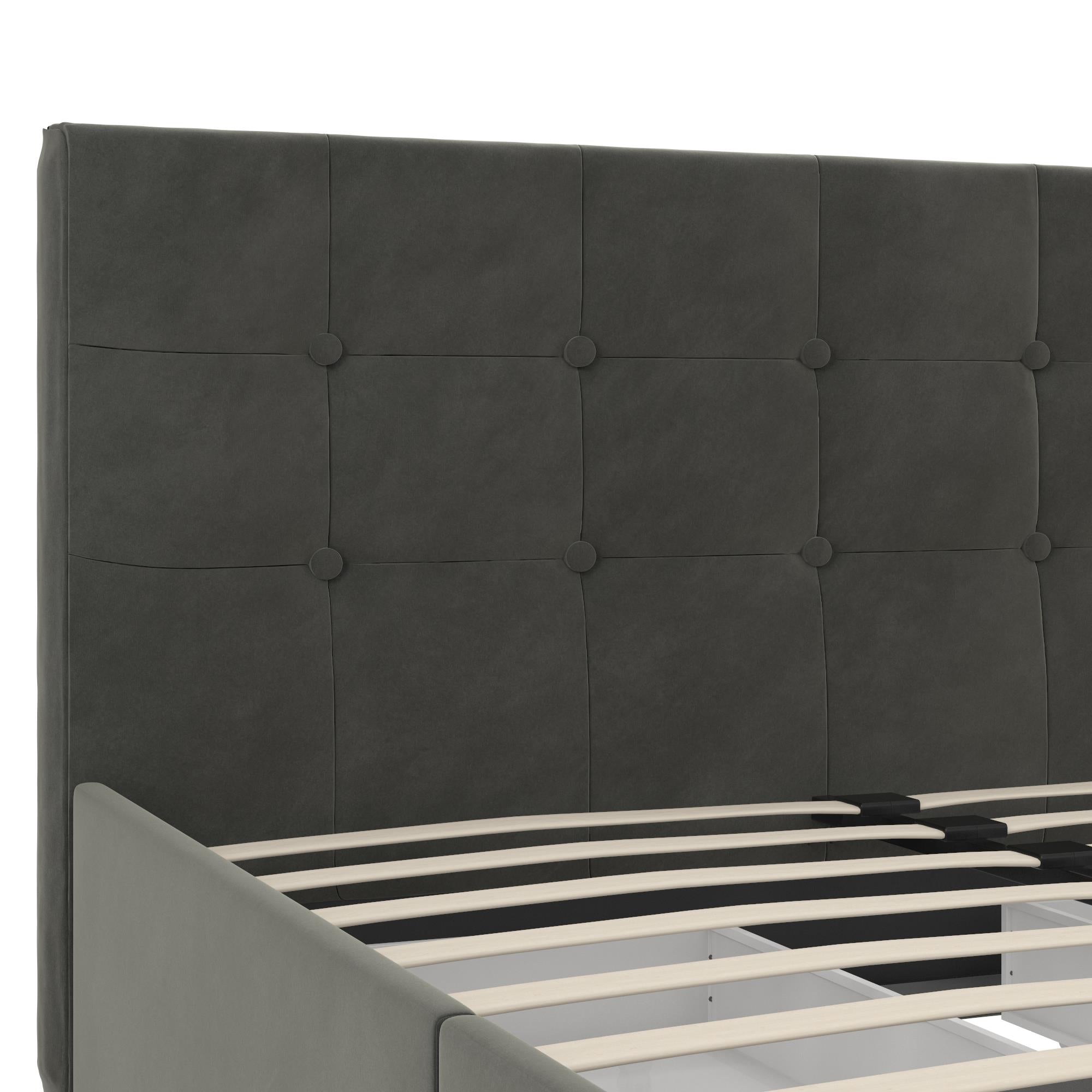 DHP Rose Upholstered Bed Frame with Storage - Grey Velvet - King