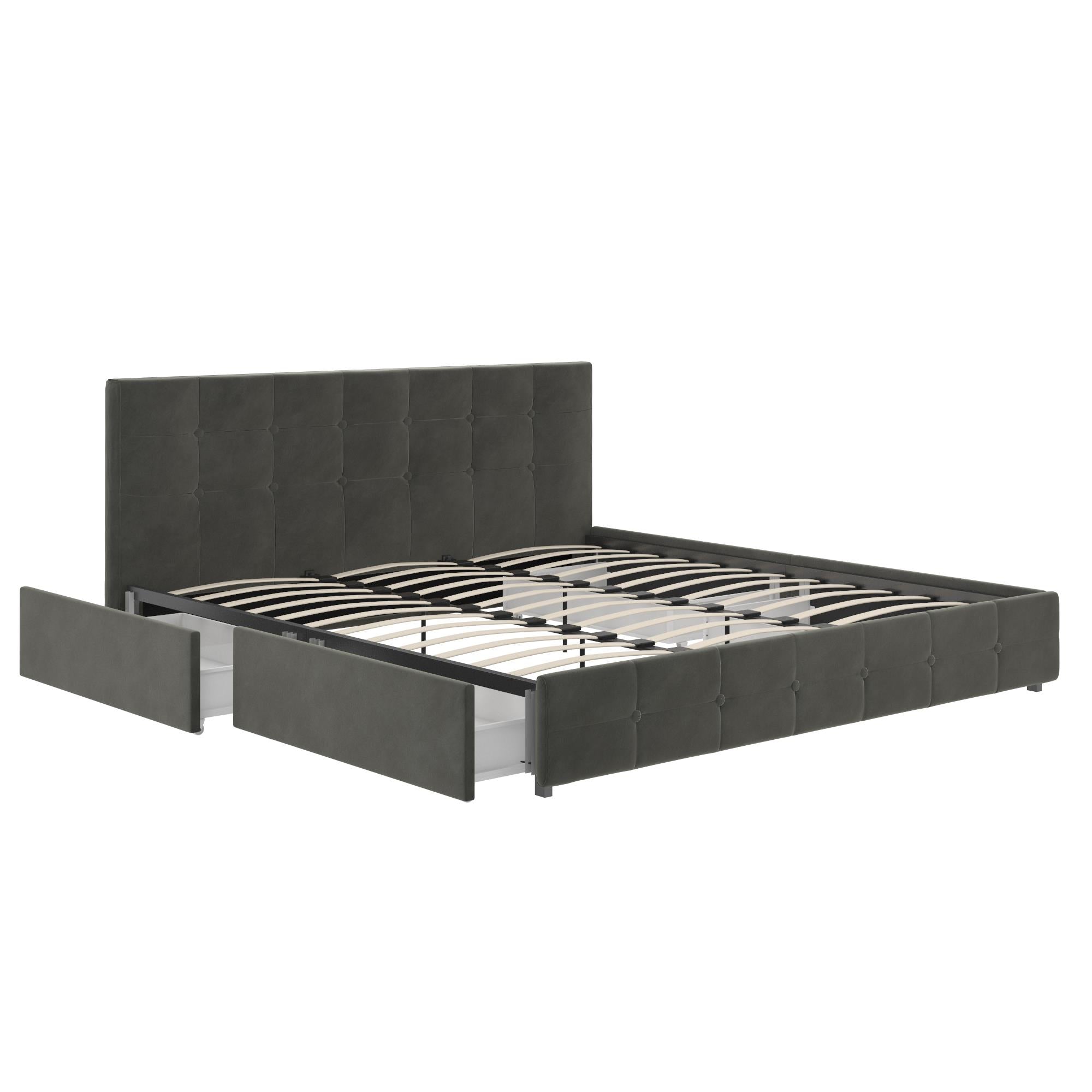 DHP Rose Upholstered Bed Frame with Storage - Grey Velvet - King