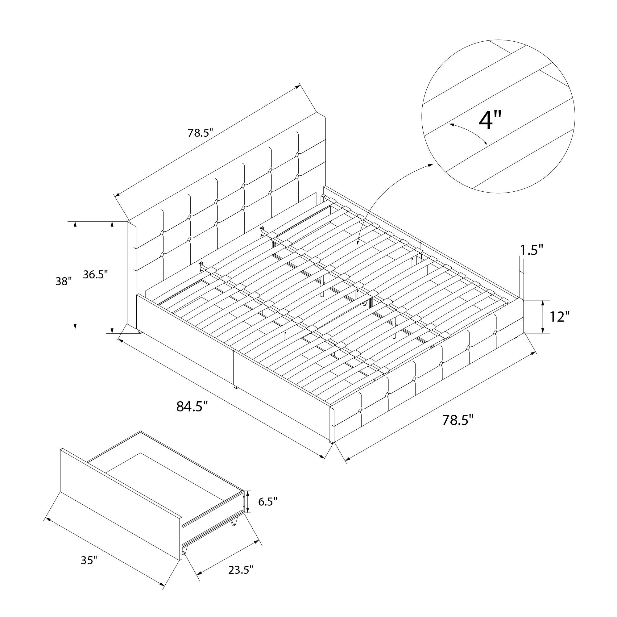 DHP Rose Upholstered Bed Frame with Storage - Grey Velvet - King