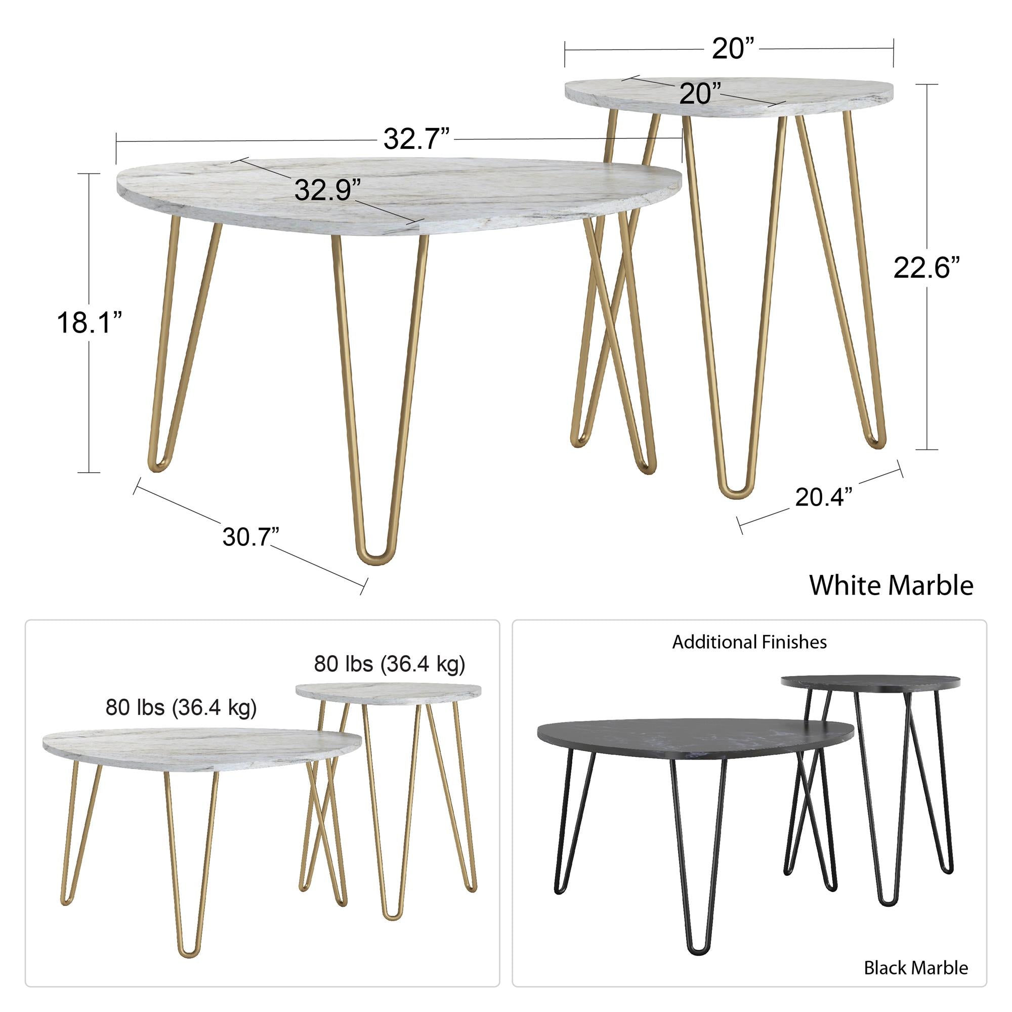 Novogratz Athena Nesting Tables - Black Marble