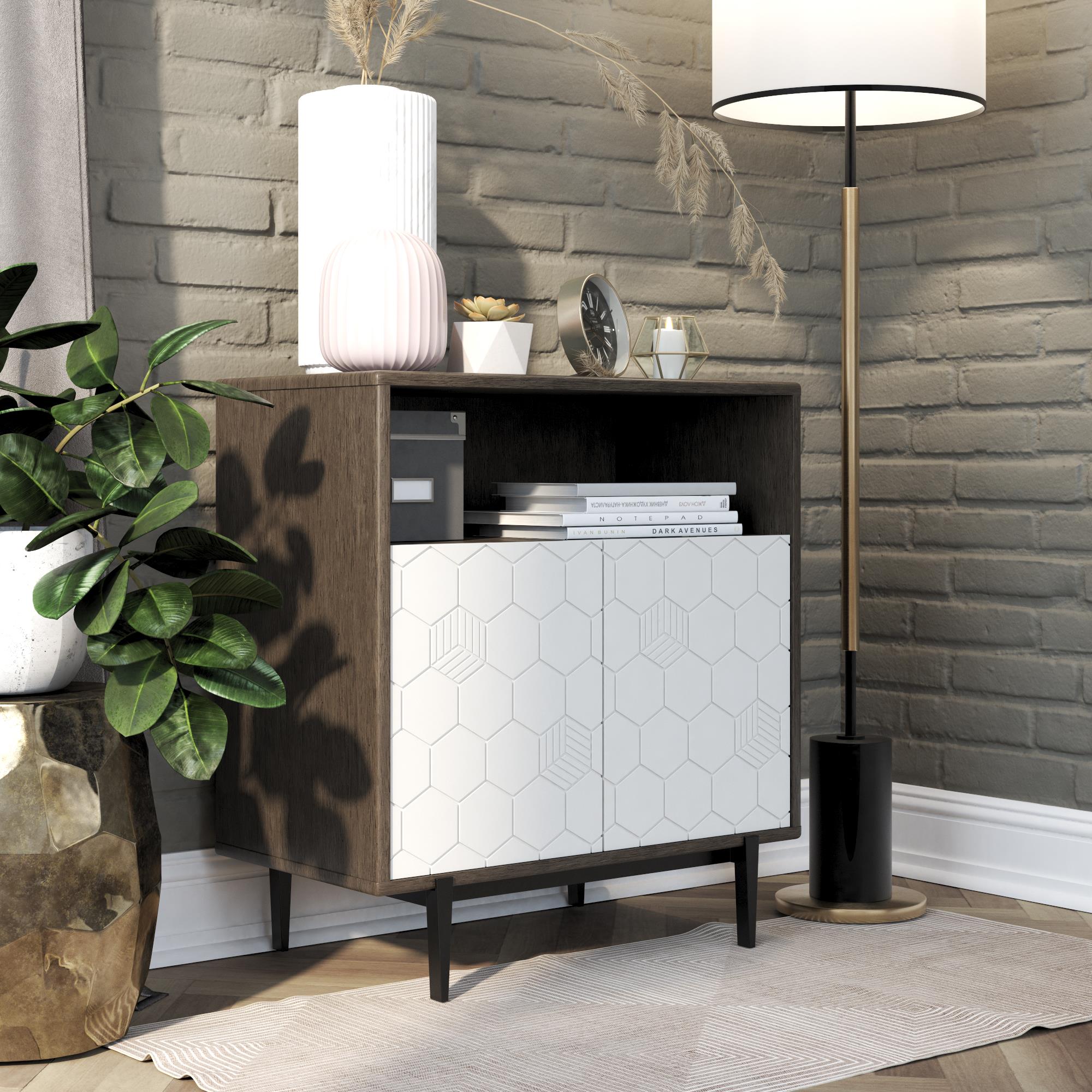 CosmoLiving Olivia Storage Cabinet - Gray (Wood Grain)