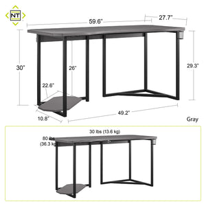 NTense Quest Gaming Desk with CPU Stand - Gray