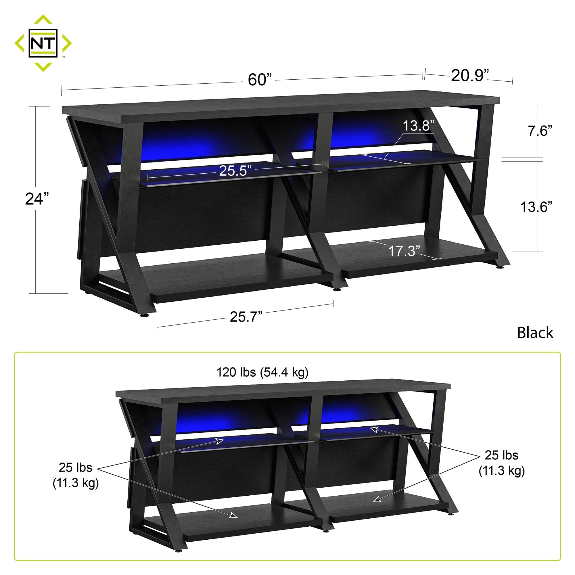 NTense Genesis Gaming TV Stand for TVs up to 70" - Black