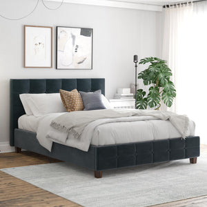 DHP Rose Upholstered Bed Frame - Blue Velvet - Queen