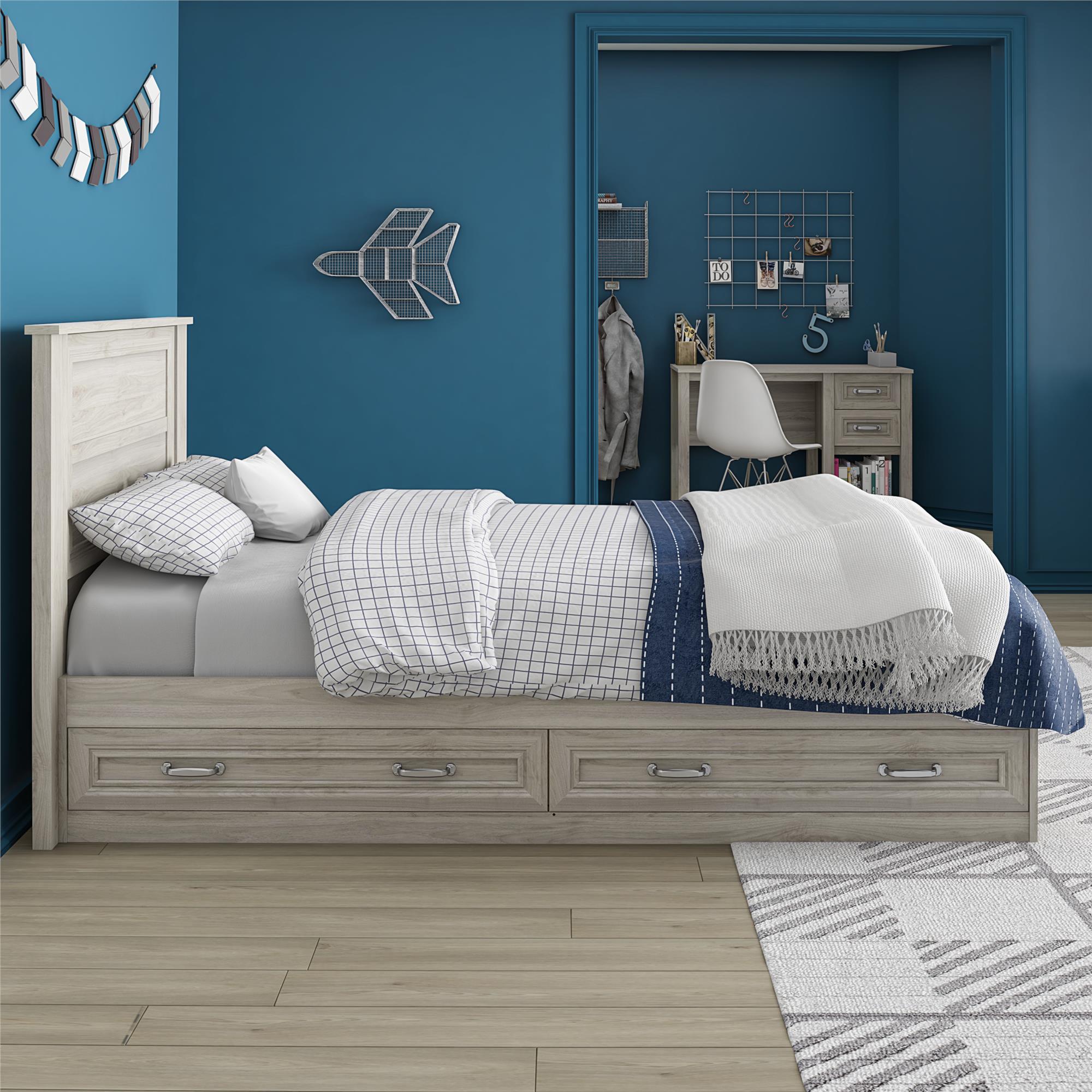 Sierra Ridge Levi Twin Bed with Storage, Light Walnut - Light Walnut - Twin