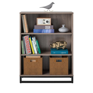Mixed Material 3 Shelf Bookcase, Distressed Gray Oak - Distressed Gray Oak