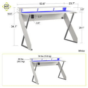 NTense Xtreme Gaming Desk with Riser - White