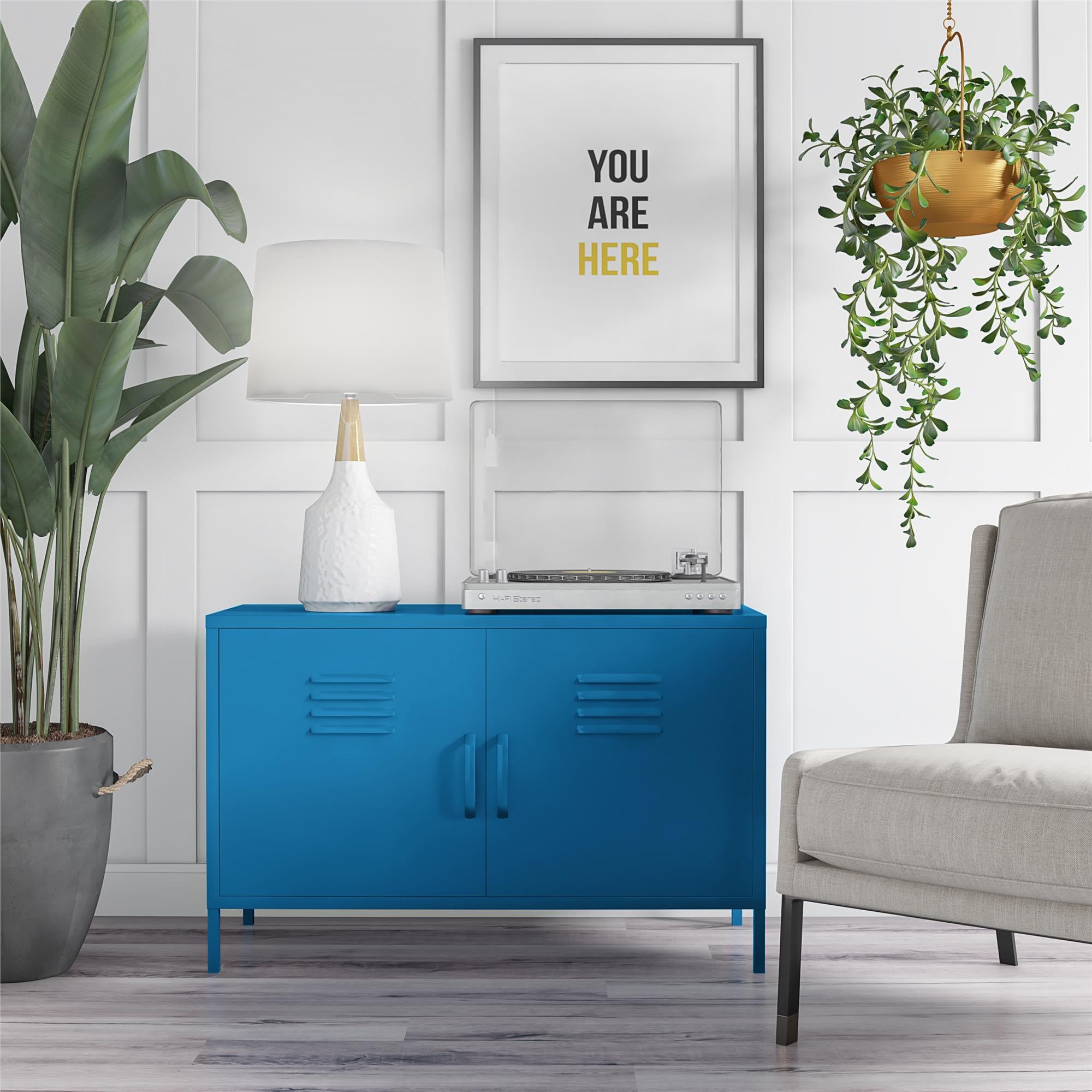 Novogratz Cache 2 Door Wide Metal Locker Accent Storage Cabinet - Bright Blue