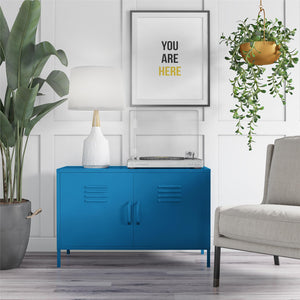 Novogratz Cache 2 Door Wide Metal Locker Accent Storage Cabinet - Bright Blue