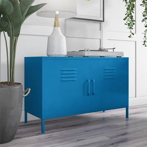 Novogratz Cache 2 Door Wide Metal Locker Accent Storage Cabinet - Bright Blue