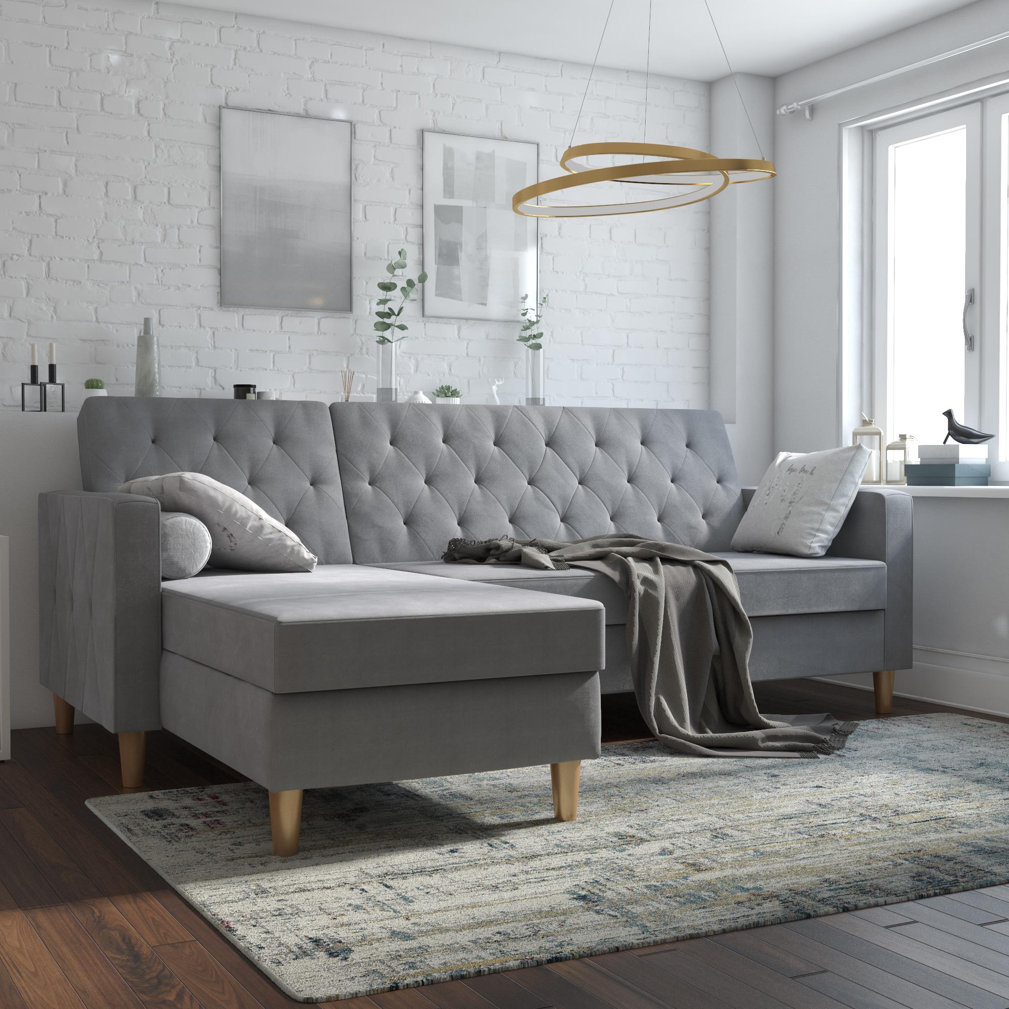CosmoLiving Liberty Sectional Futon Sofa Bed with Storage - Light Gray