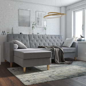 CosmoLiving Liberty Sectional Futon Sofa Bed with Storage - Light Gray