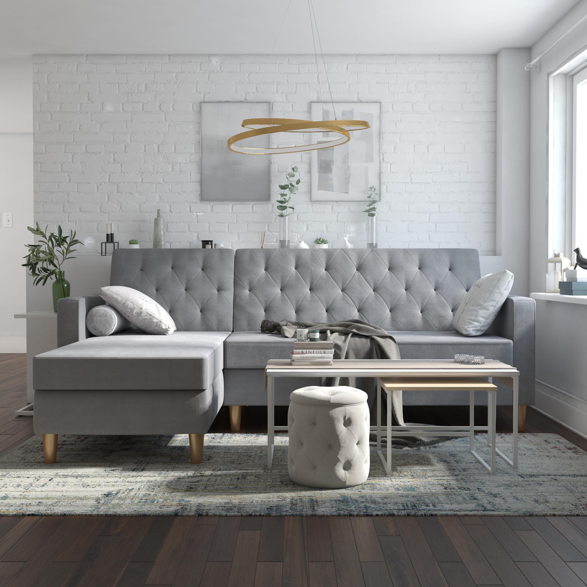 CosmoLiving Liberty Sectional Futon Sofa Bed with Storage - Light Gray