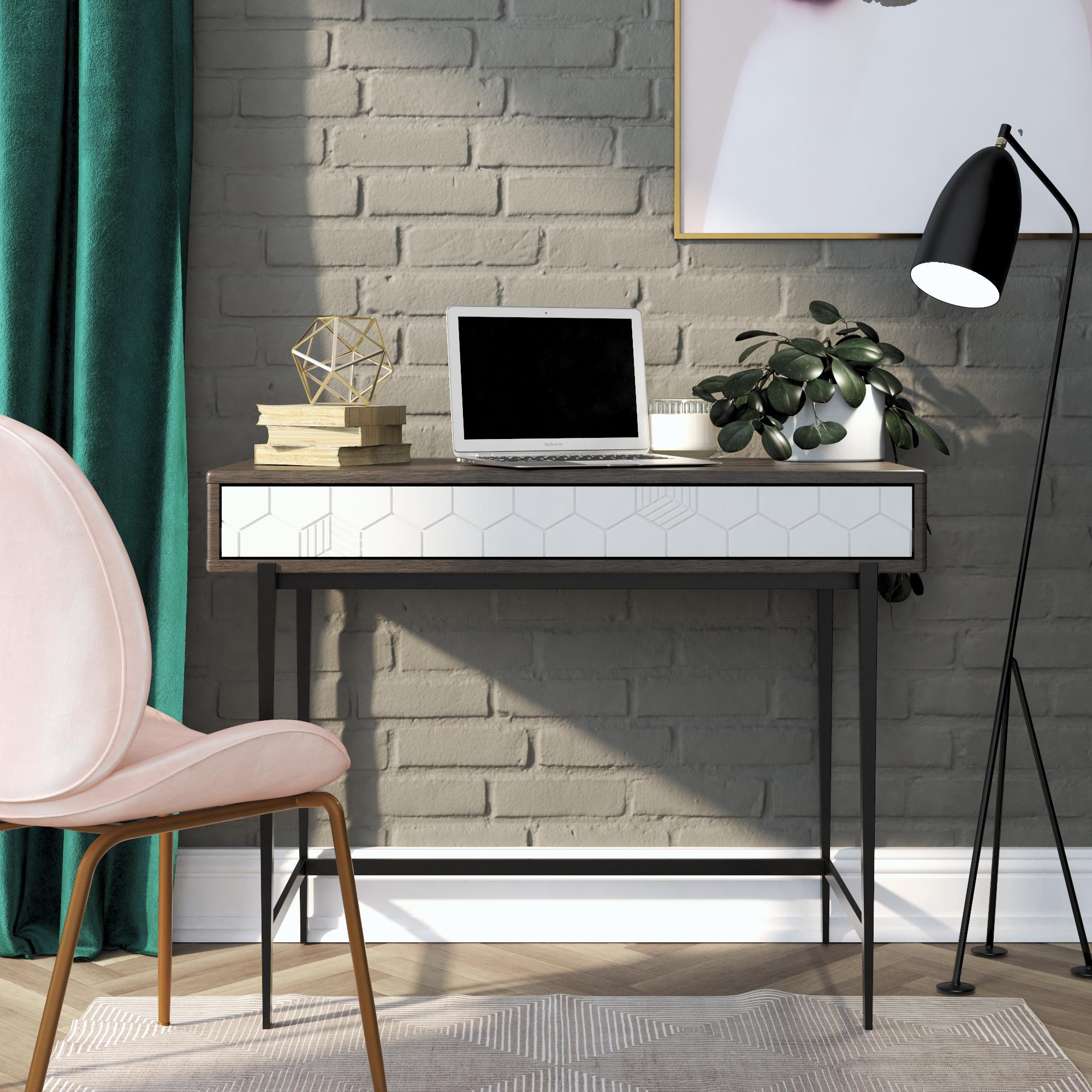 CosmoLiving Olivia Computer Desk - Gray (Wood Grain)