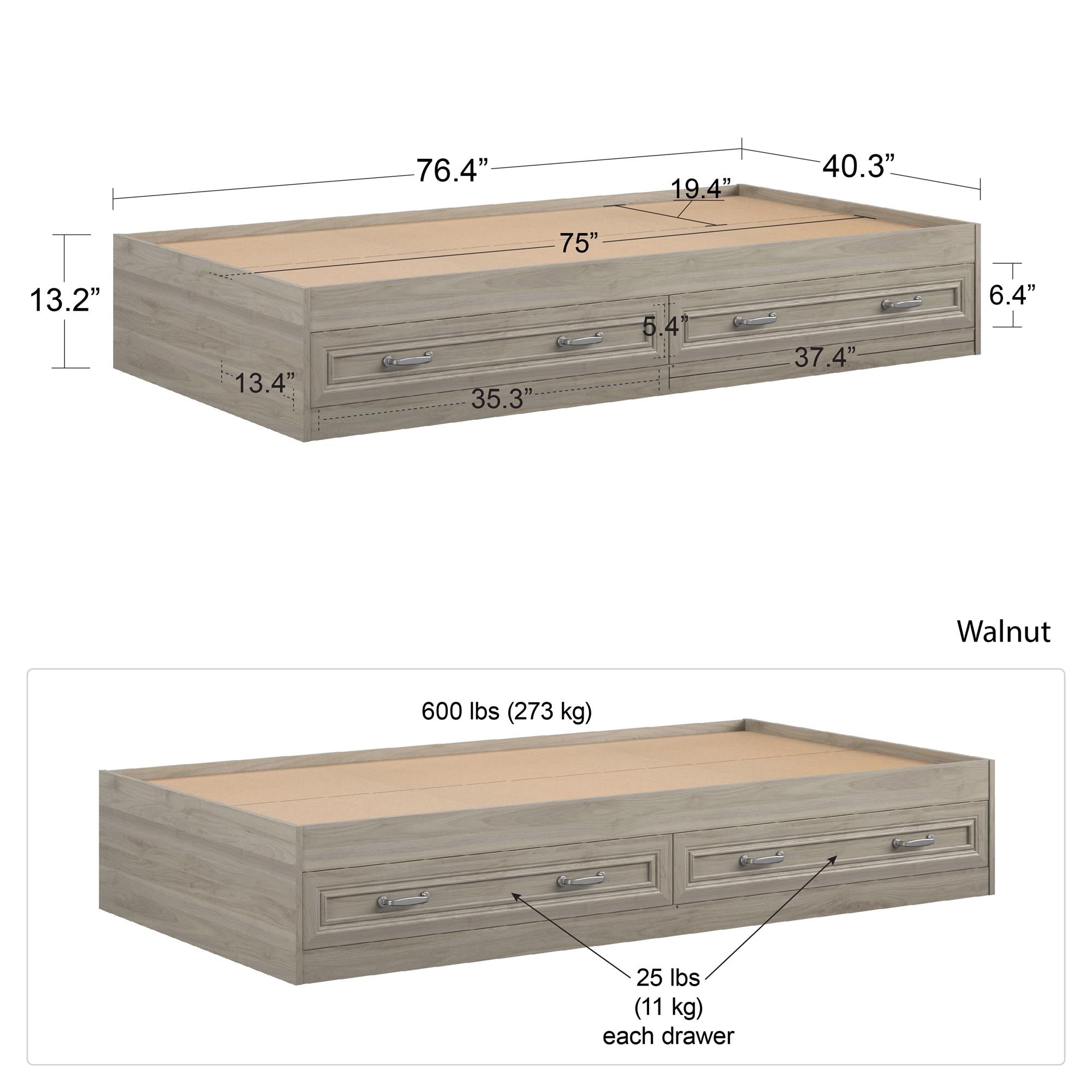 Sierra Ridge Levi Twin Bed with Storage, Light Walnut - Light Walnut - Twin