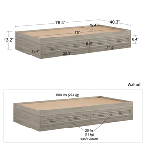Sierra Ridge Levi Twin Bed with Storage, Light Walnut - Light Walnut - Twin
