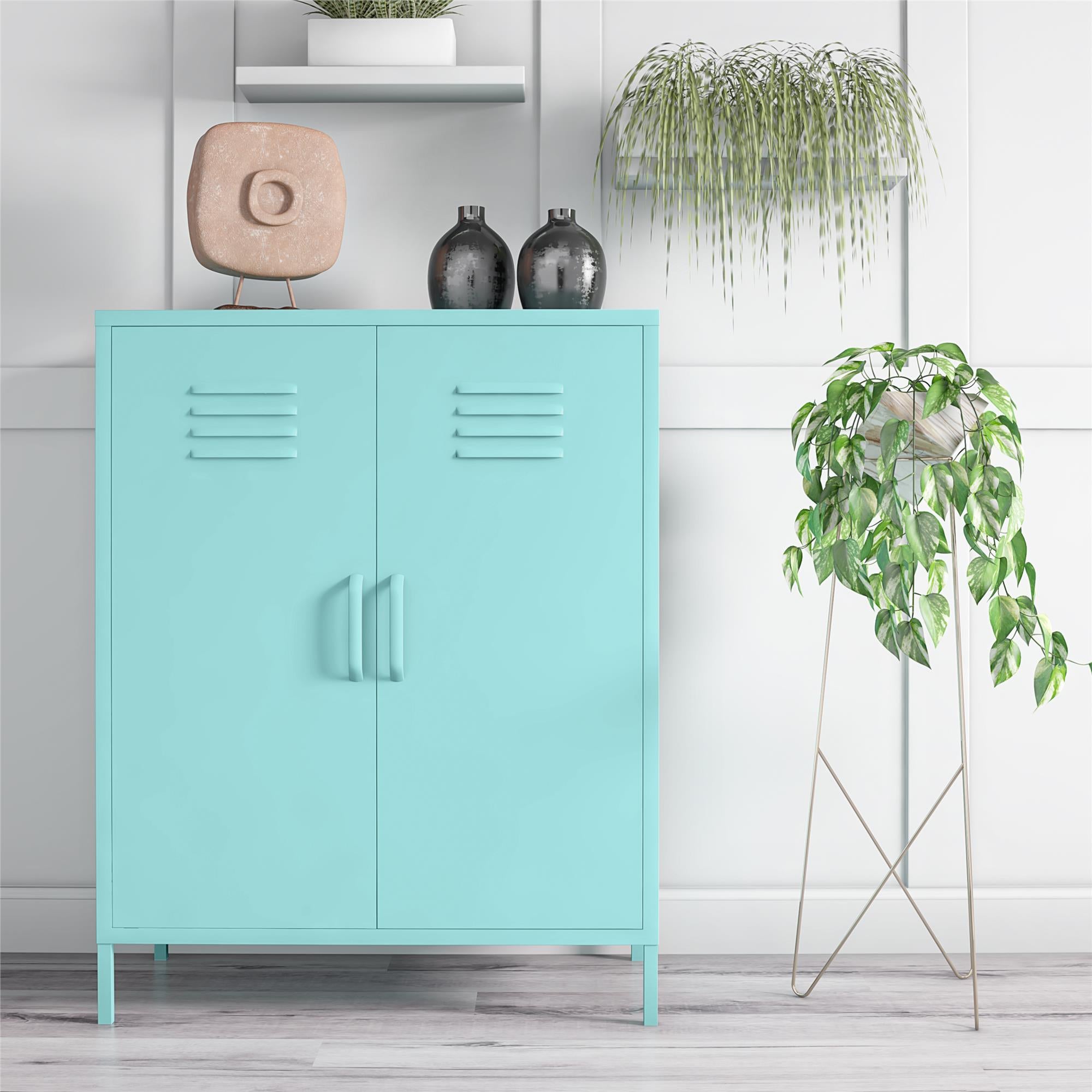Novogratz Cache 2 Door Metal Locker Style Storage Accent Cabinet - Spearmint