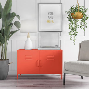 Novogratz Cache 2 Door Wide Metal Locker Accent Storage Cabinet - Orange