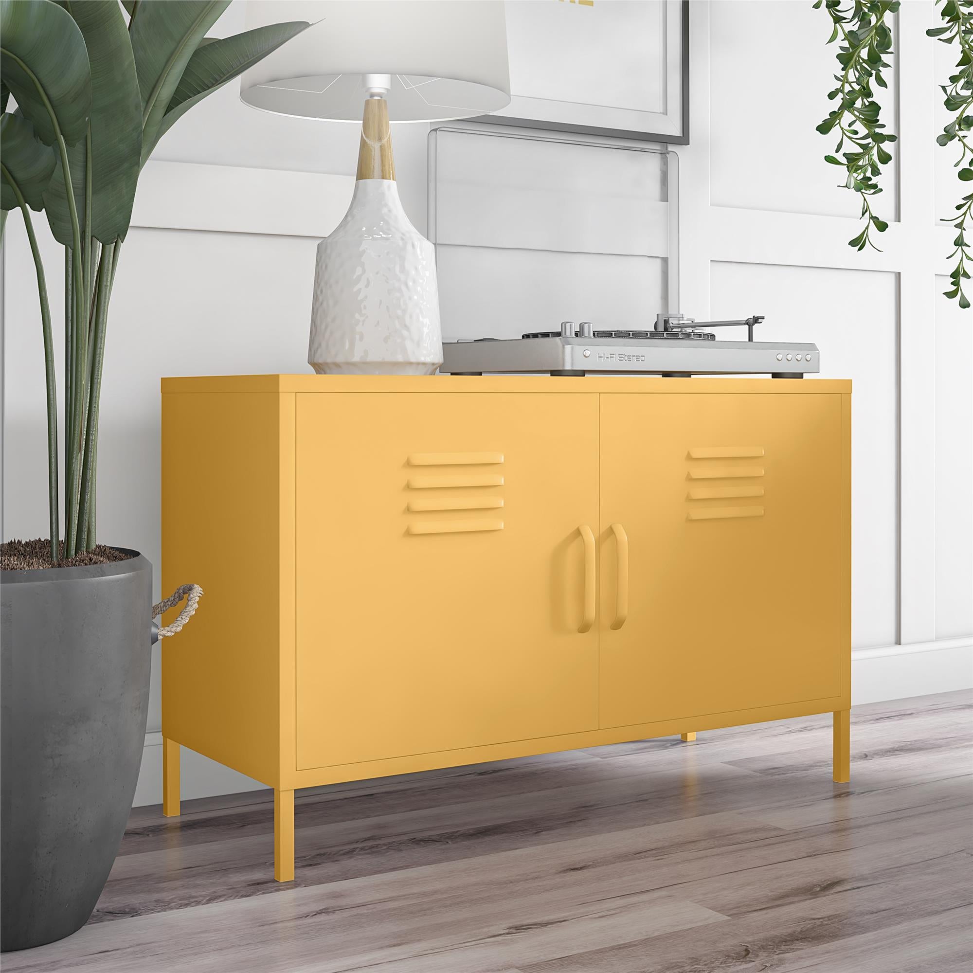 Novogratz Cache 2 Door Wide Metal Locker Accent Storage Cabinet - Yellow