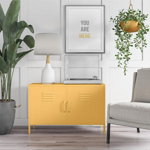 Novogratz Cache 2 Door Wide Metal Locker Accent Storage Cabinet - Yellow