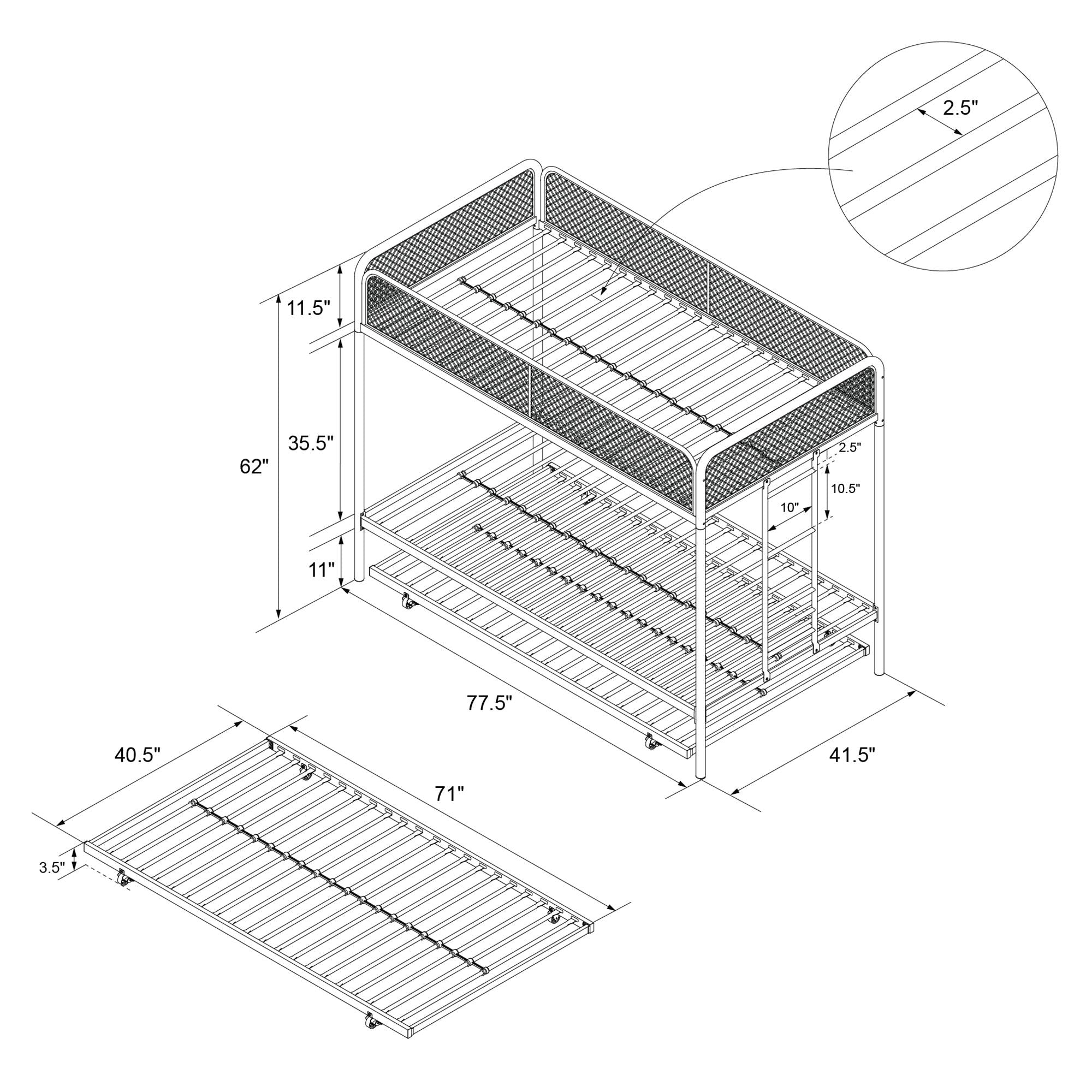 DHP Isaiah Kids' Triple Bunk Bed - Gray - Twin-Over-Twin