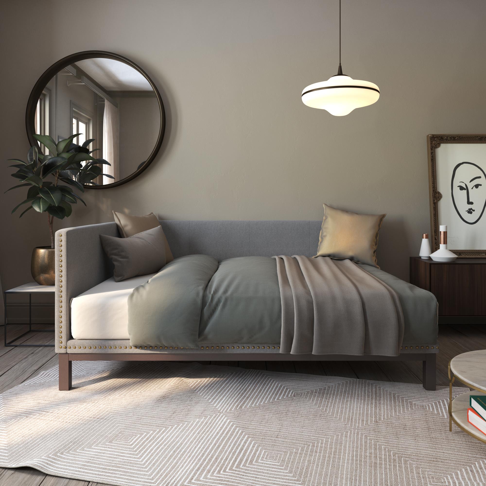 DHP Mid Century Upholstered Daybed - Grey Linen - Full