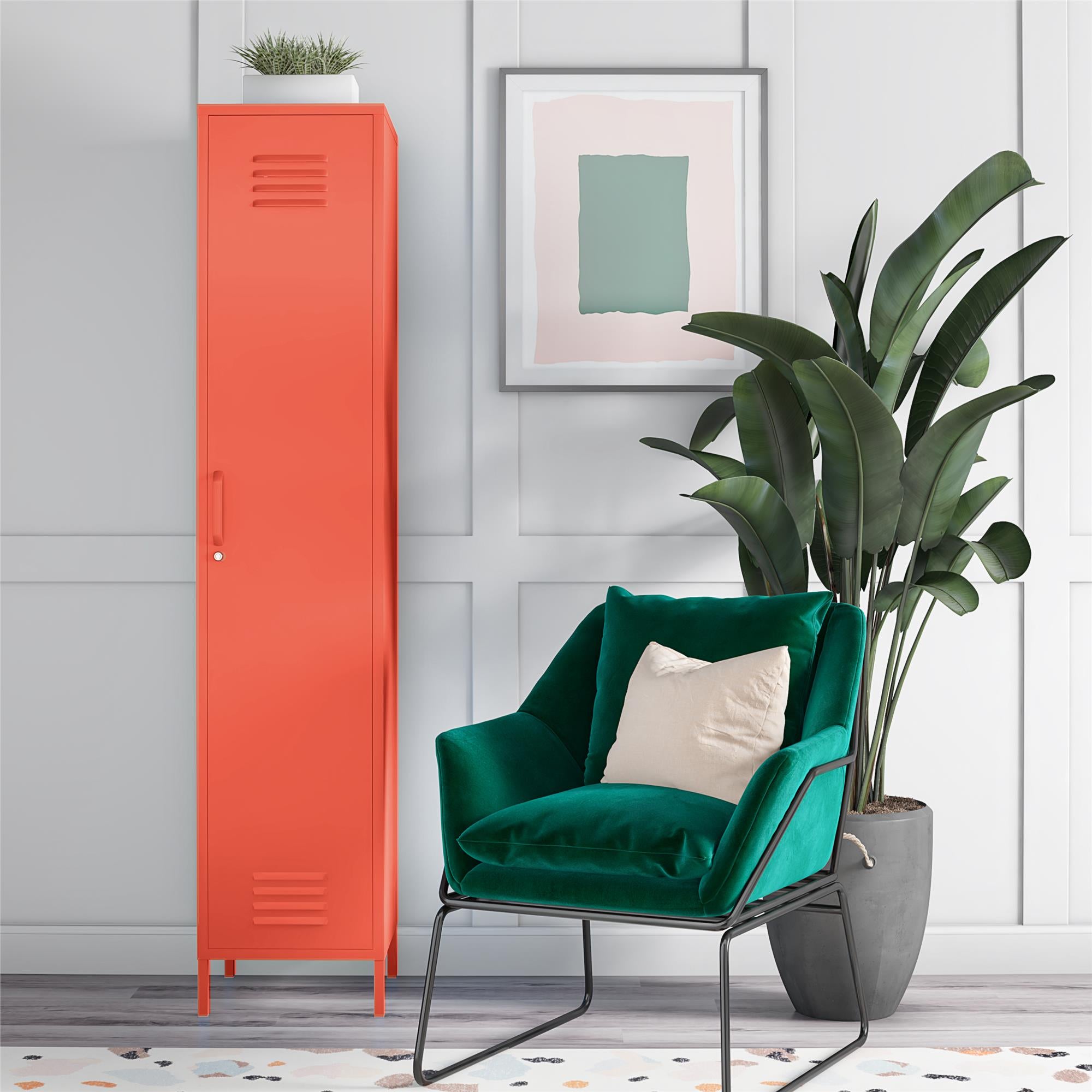 Novogratz Cache Cache 1-Door Tall Single Metal Locker Style Storage Cabinet - Orange