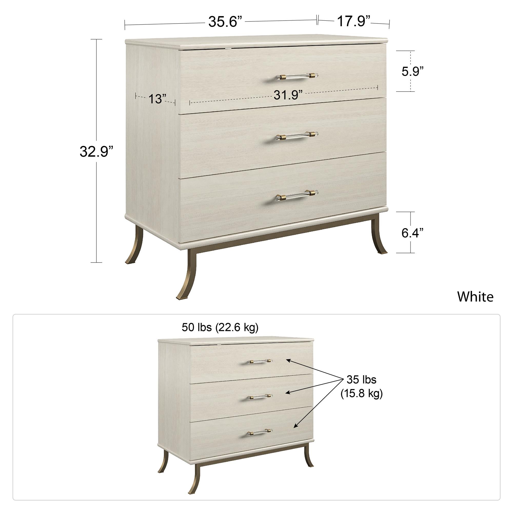 Monarch Hill Clementine White 3 Drawer Dresser - Ivory Oak